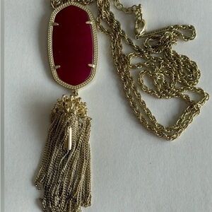 Kendra Scott Gold Chain Necklace with Red Pendant and Tassel